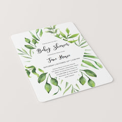 Classic watercolor leaves baby shower invitation template PDF digital files by LittleSizzle