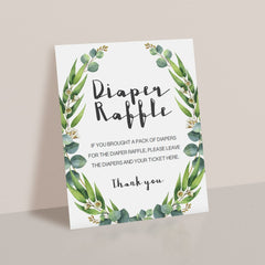 Diaper Raffle Sign Template Greenery Baby Shower Decorations