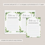 Watercolor green leaves baby shower games instant download by LittleSizzle