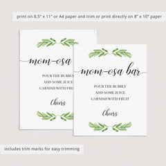 momosa table sign with watercolor green leaf by LittleSizzle
