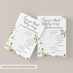 Guess That Song Baby Shower Game with Green Leaves Printable
