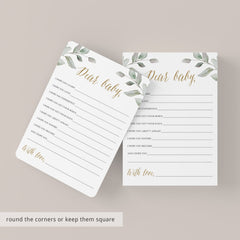 Greenery and Gold Baby Shower Dear Baby Wishes Card