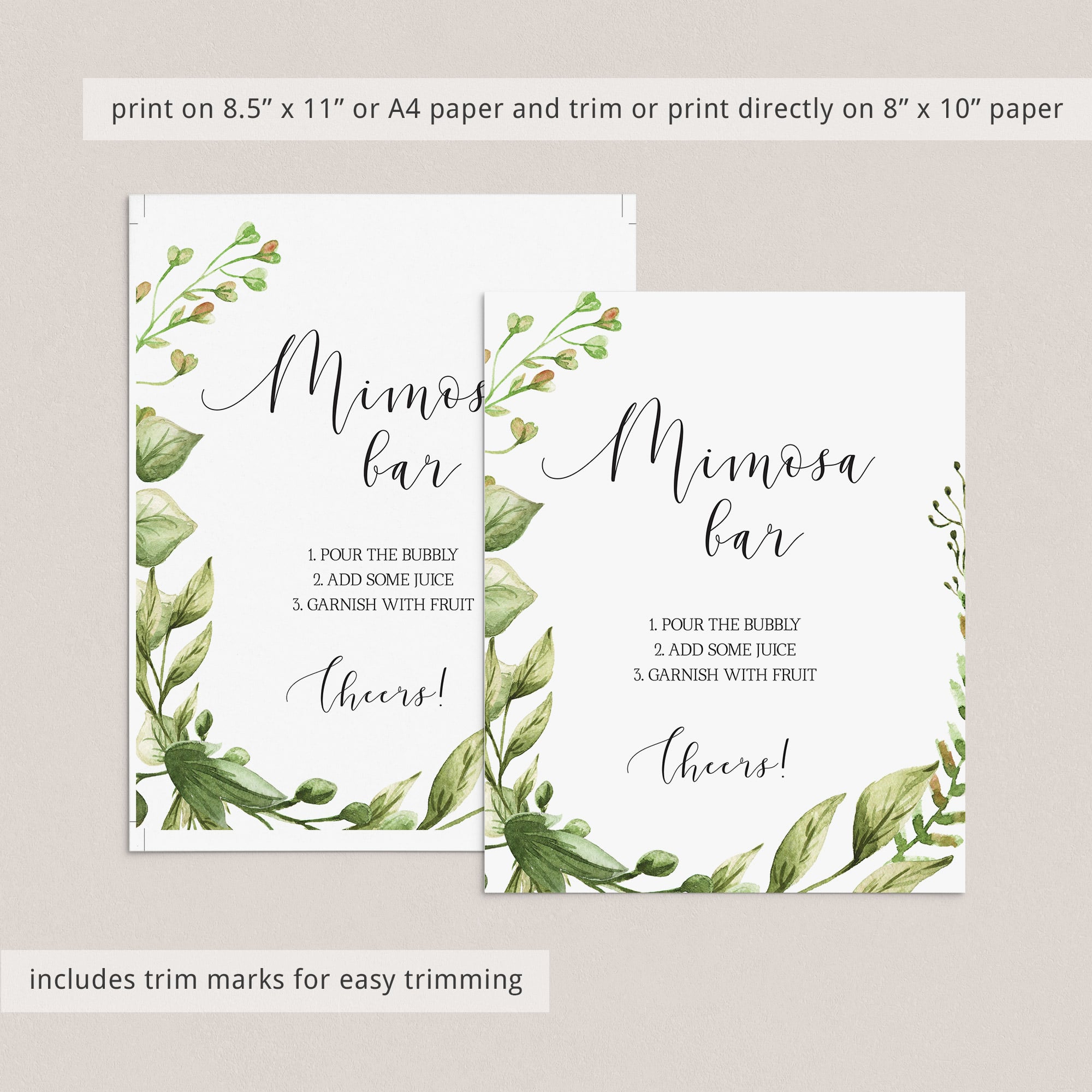 Instant download mimosa sign with greenery leaves by LittleSizzle