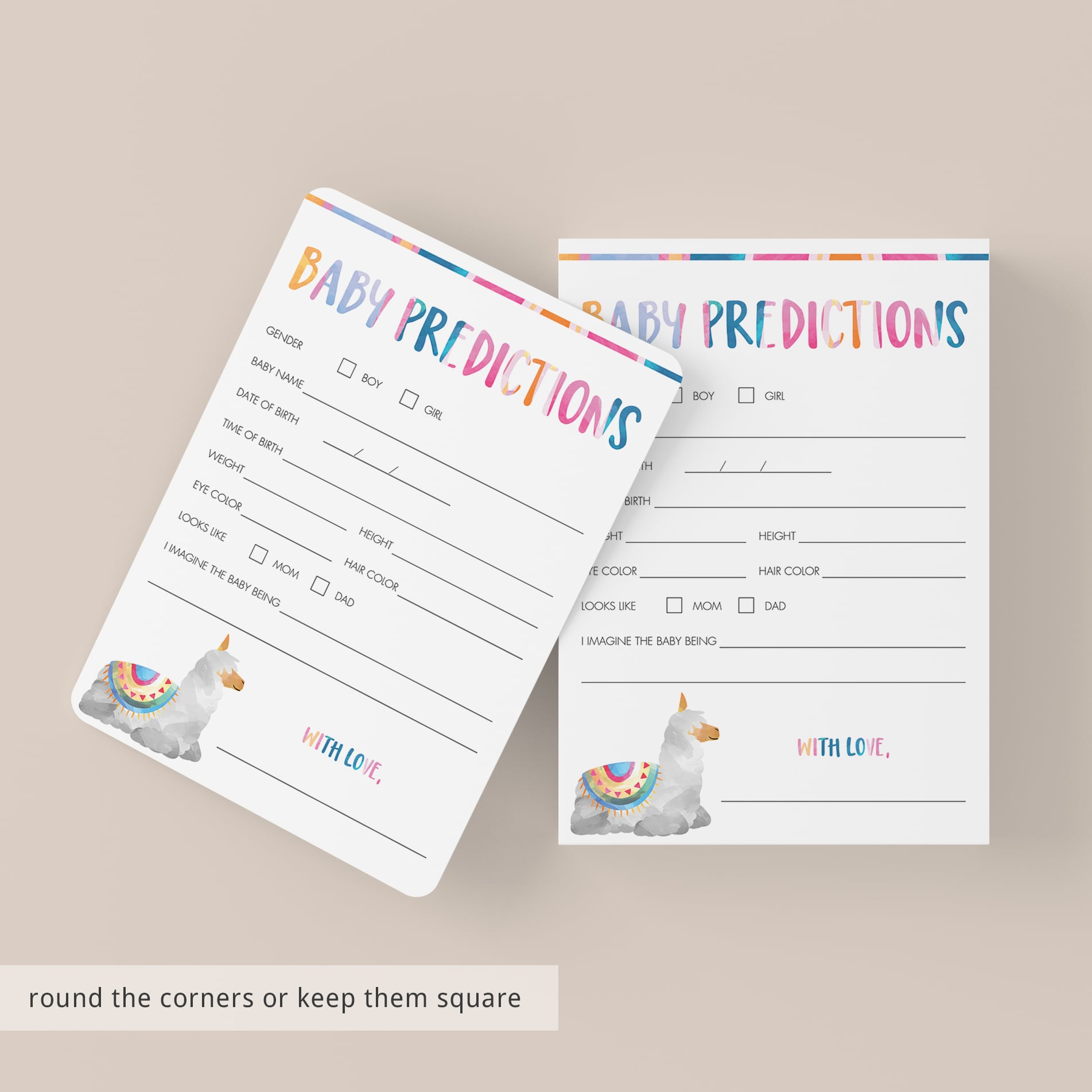 Baby predictions cards for llama baby shower by LittleSizzle