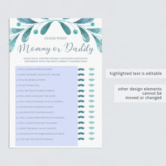 Teal Baby Shower Games Package Printable