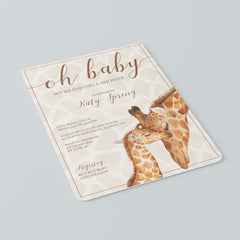 Invitation Templates for Giraffe Baby Shower Instant Download