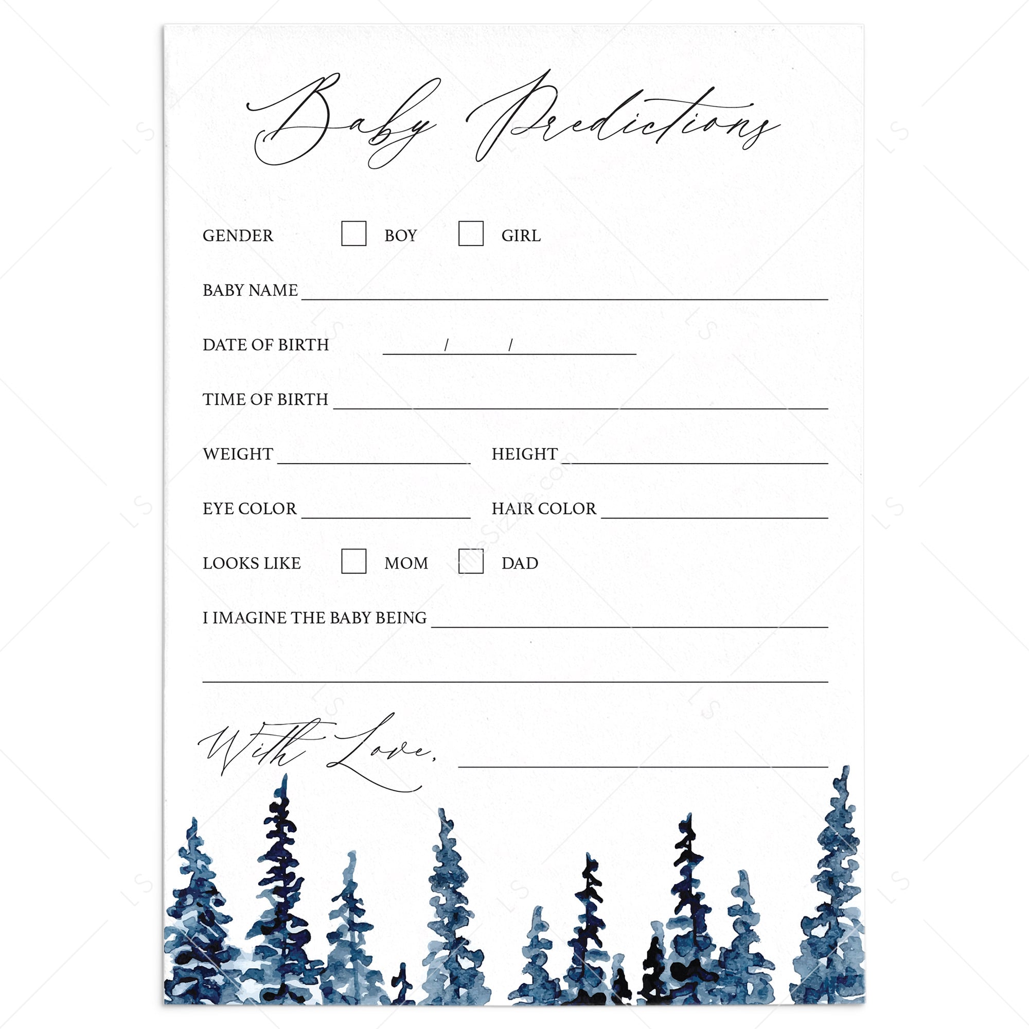 Forest Baby Shower Baby Prediction Cards Printable by LittleSizzle