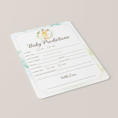 Printable Forest Animal Baby Shower Predictions Card