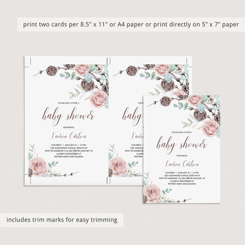 Pink Roses Baby Shower Invite Template | Winter Bouqet | LittleSizzle