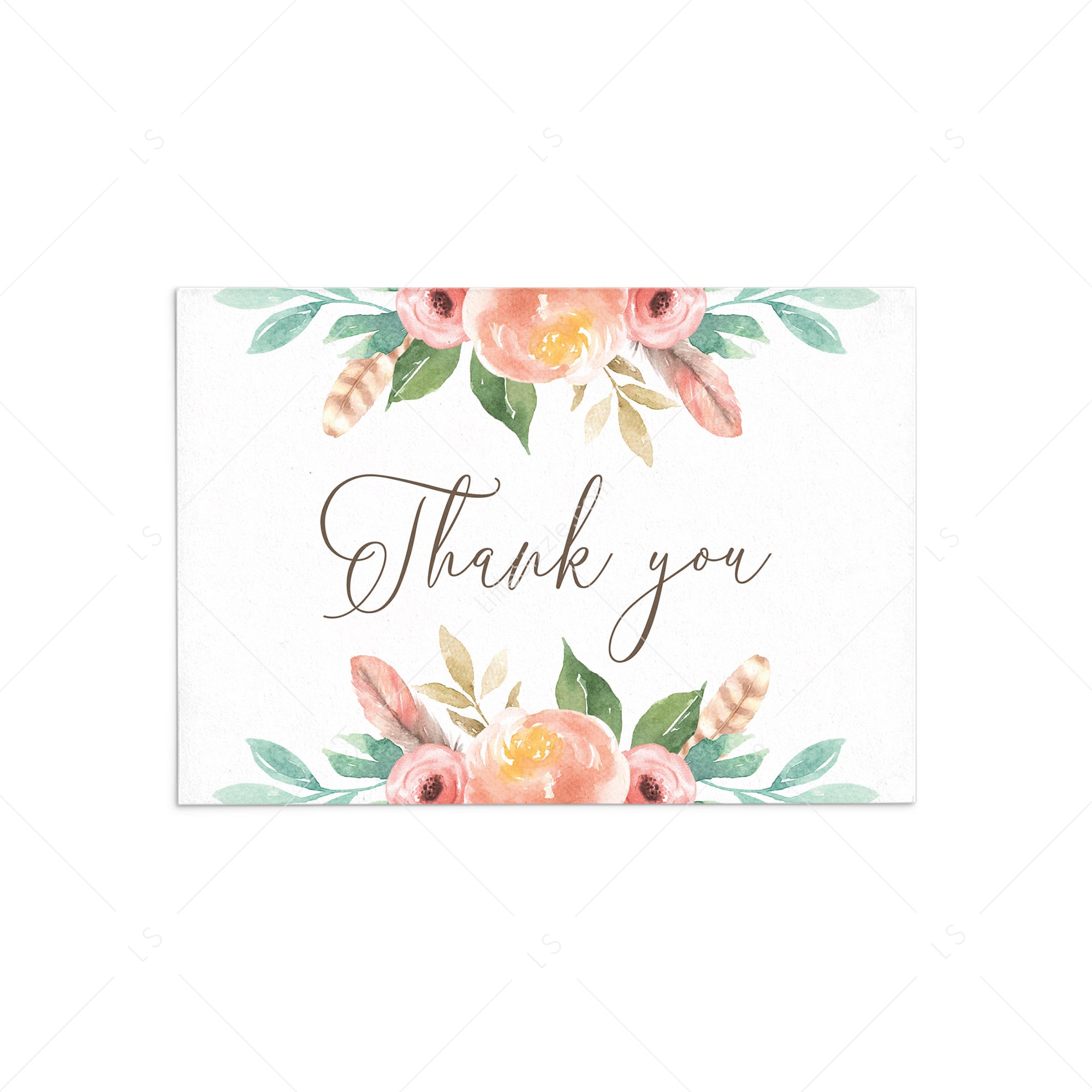 Watercolor Roses Thank You Card Printable by LittleSizzle