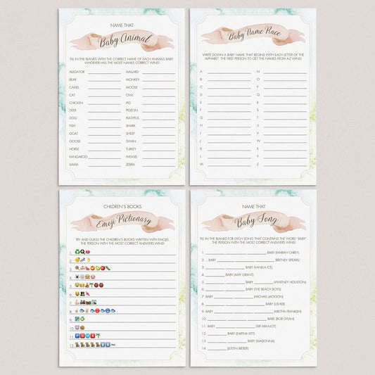Printable Watercolor Baby Shower Games by LittleSizzle