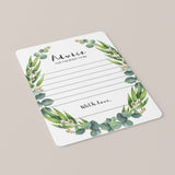 watercolor wedding advice cards green leaves