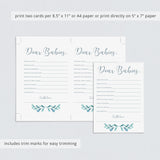 Dear babies printable baby shower game card blue and silver by LittleSizzle