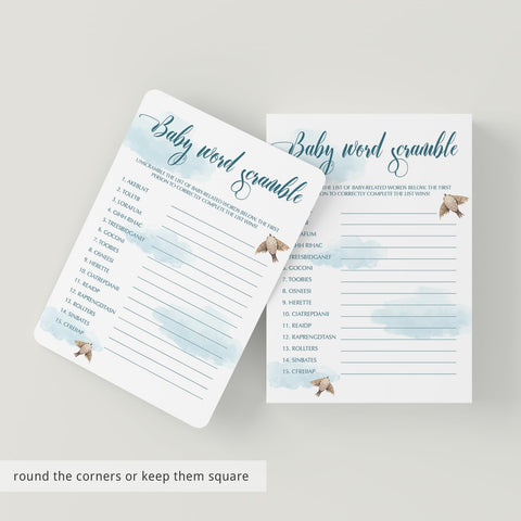Baby word scramble printable game for blue shower | Instant download ...