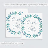 Printable Cards and Gifts Sign with Watercolor Wreath
