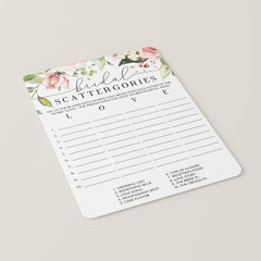 watercolour bridal shower scattergories game printable