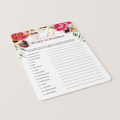 red wedding shower word scramble game instant download