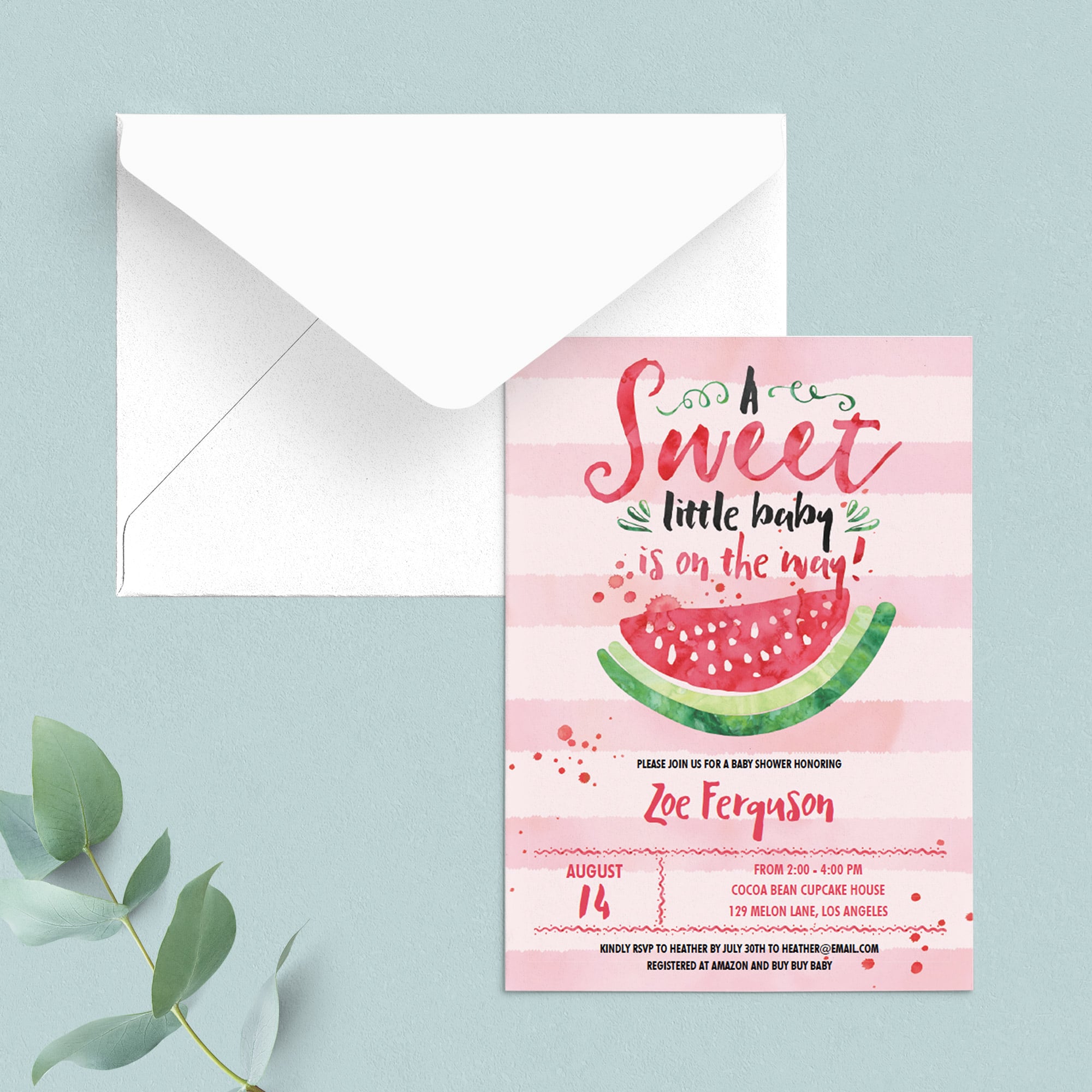 Watermelon girl baby shower invitation template by LittleSizzle