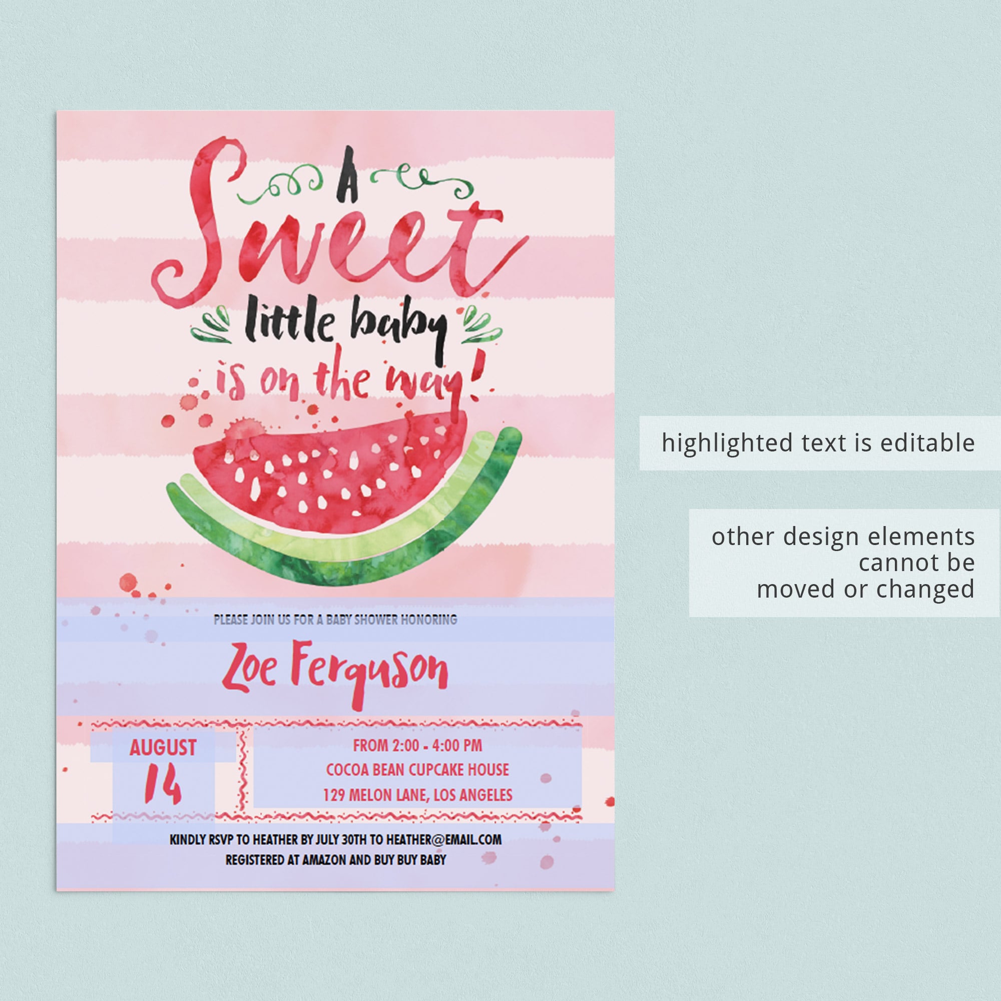 Summer baby girl shower invitation editable template by LittleSizzle