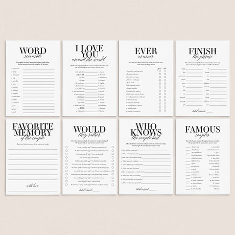 Wedding Anniversary Party Games Bundle Printable | Instant Download ...
