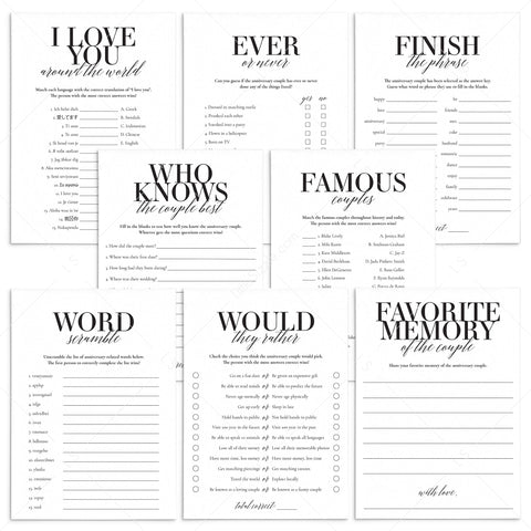 Wedding Anniversary Party Games Bundle Printable | Instant Download ...