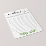 Green Wedding A-Z Game for Bridal Shower