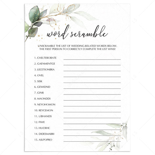 Chic Wedding Word Scramble Game Printable by LittleSizzle