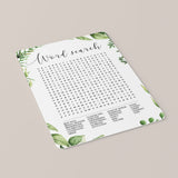 Garden Wedding Word Search Game for Bridal Showers