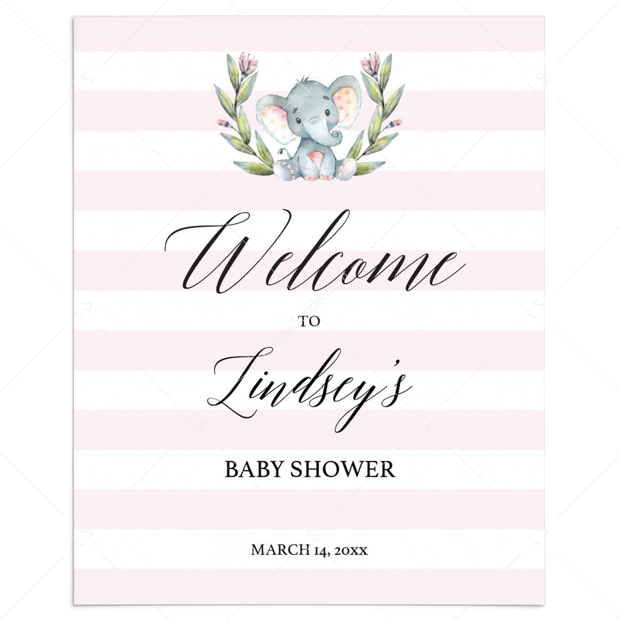 Pink Elephant Party Welcome Sign Template by LittleSizzle