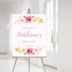 Pink Floral Baby Shower Welcome Poster Template by LittleSizzle