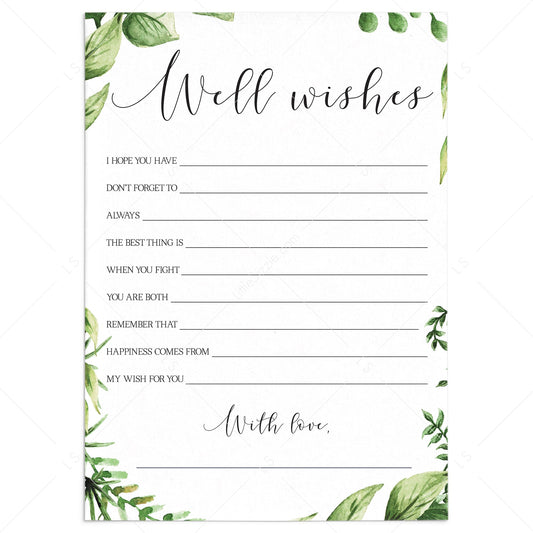 Greenery Well Wishes for the Bride and Groom Card Printable by LittleSizzle