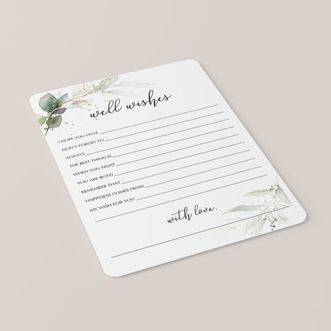 Well Wishes Cards Greenery and Gold Printable | Instant Download ...