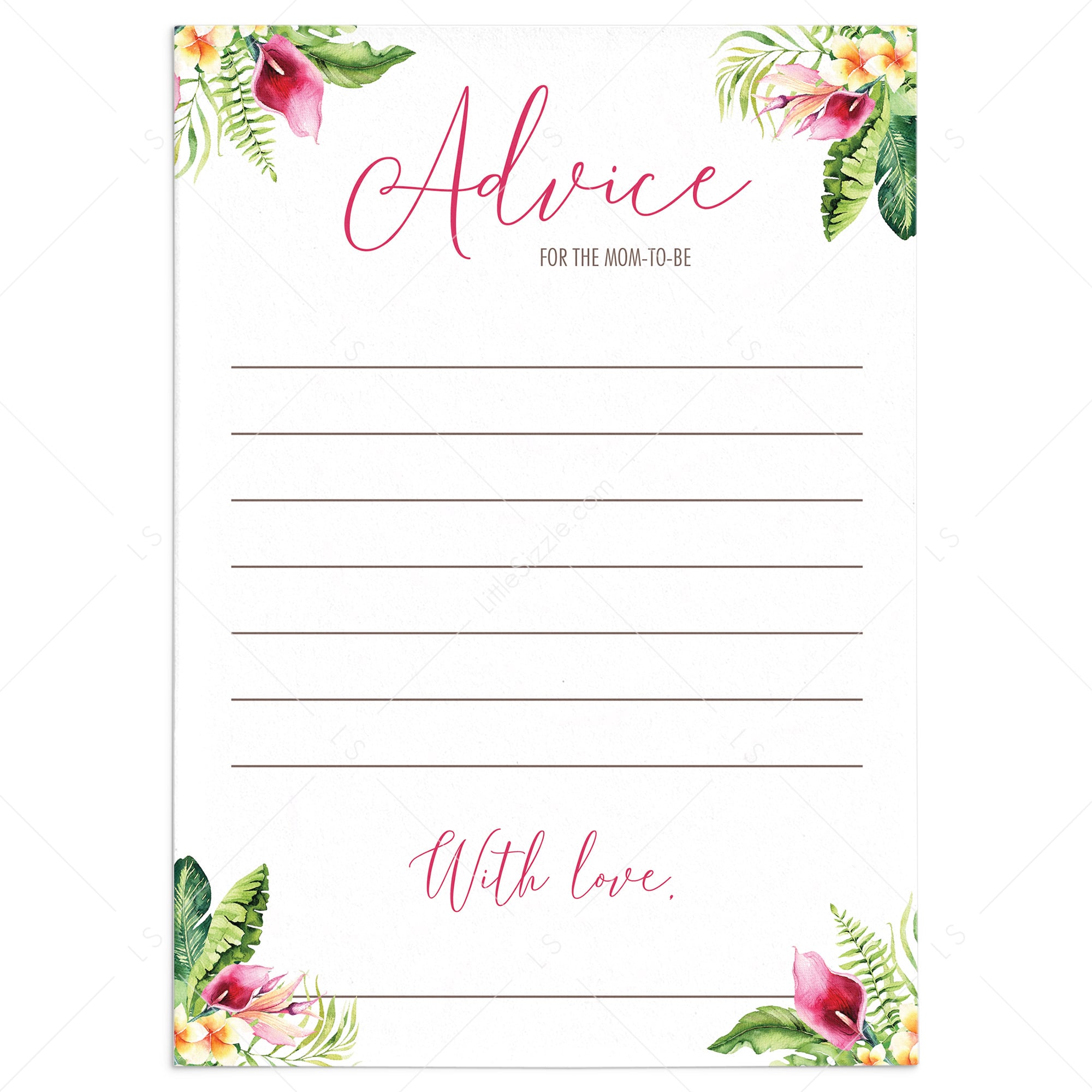 Tropical floral baby advice cards printable by LittleSizzle