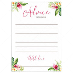 Tropical floral baby advice cards printable by LittleSizzle