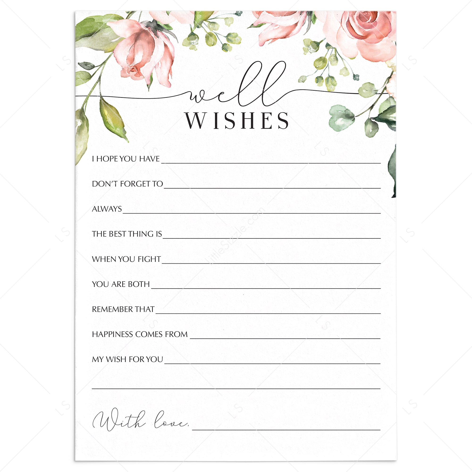 Printable Well Wishes Cards with Blush Roses by LittleSizzle