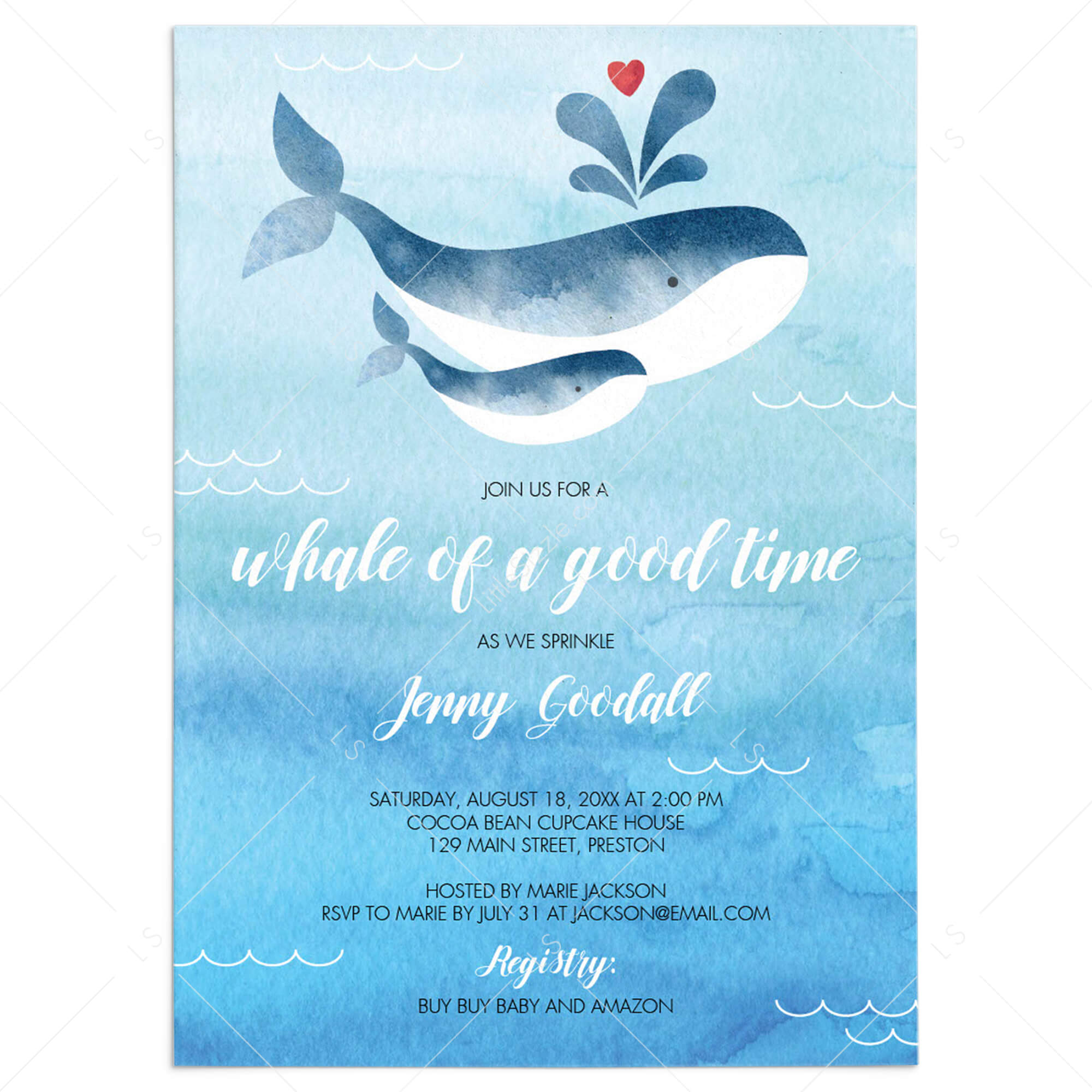 Blue Baby Sprinkle Invitation Template Whale Time by LittleSizzle