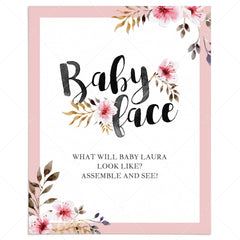 Floral baby shower games baby face printable table top sign by LittleSizzle