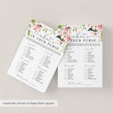 greenery and flowers bridal shower purse raid cards
