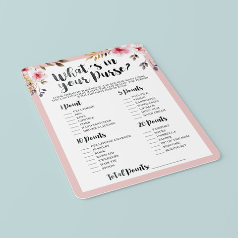 Printable Baby Purse Game for floral baby shower | Instant download ...