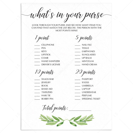 What's In Your Purse Game Printables