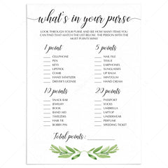 whats in your purse bridal shower game digital file by LittleSizzle
