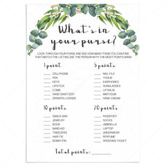 whats in your purse bridal shower game printable by LittleSizzle