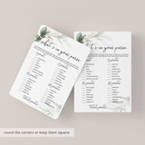 What's In Your Purse Game Printable Greenery and Gold Theme