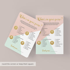 Pink and Gold Whats In Your Purse Game Instant Download