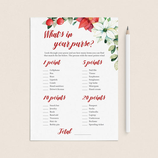Holiday Wedding Shower Game What's In Your Purse by LittleSizzle