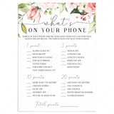 Floral baby shower games what's on your phone printable by LittleSizzle