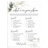Greenery What's On Your Phone Women's Birthday Party Game by LittleSizzle
