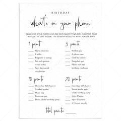 Birthday What's On Your Phone Game Card Printable by LittleSizzle