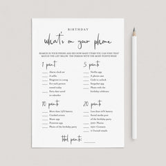 Birthday What's On Your Phone Game Card Printable by LittleSizzle