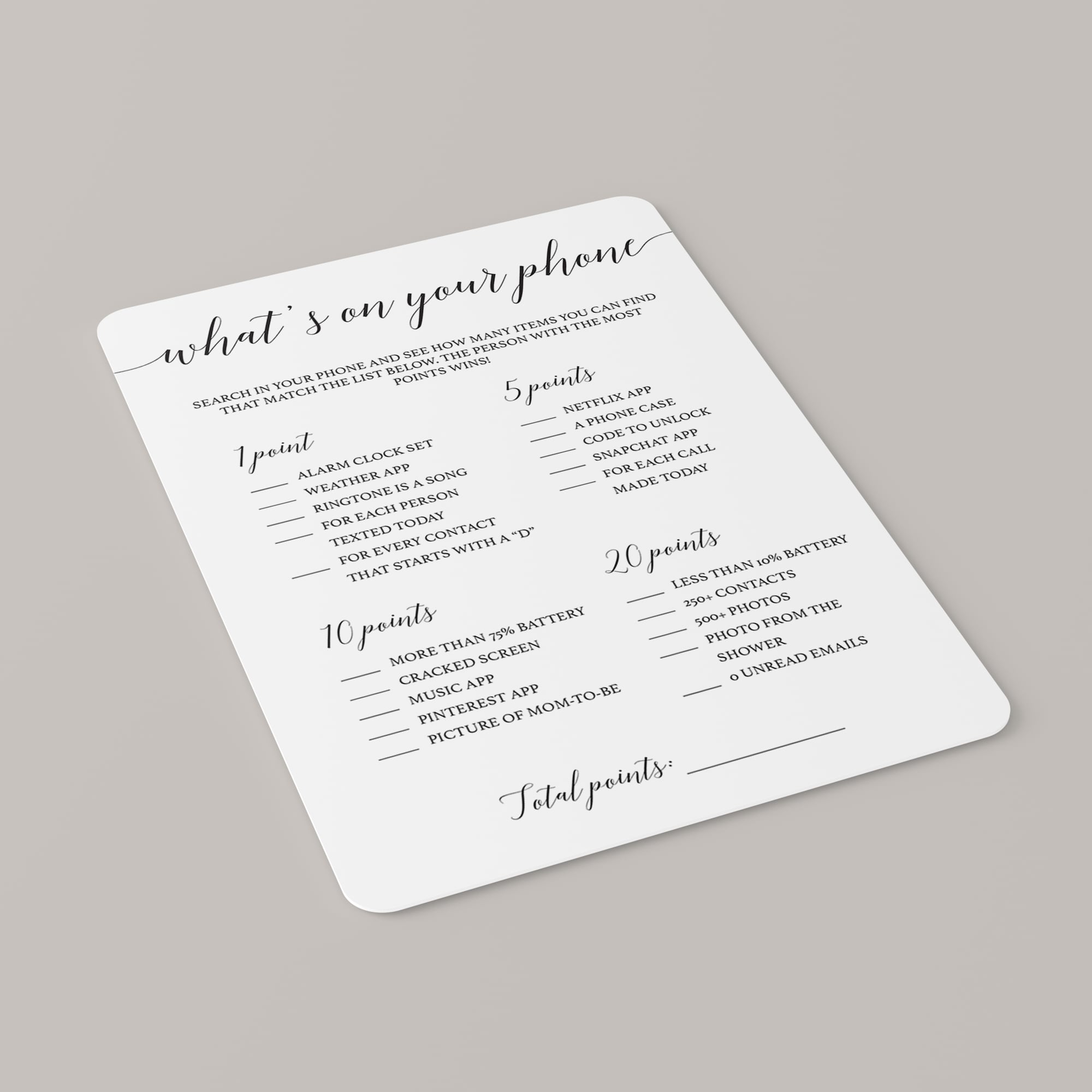 Whats on your phone game printable by LittleSizzle